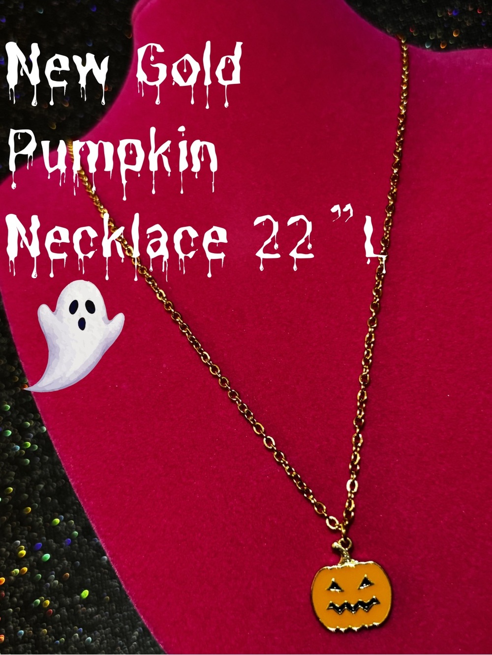 Halloween Pumpkin Gold Necklace Costume Jewelry Spooky Season Creepy Witch Vibes